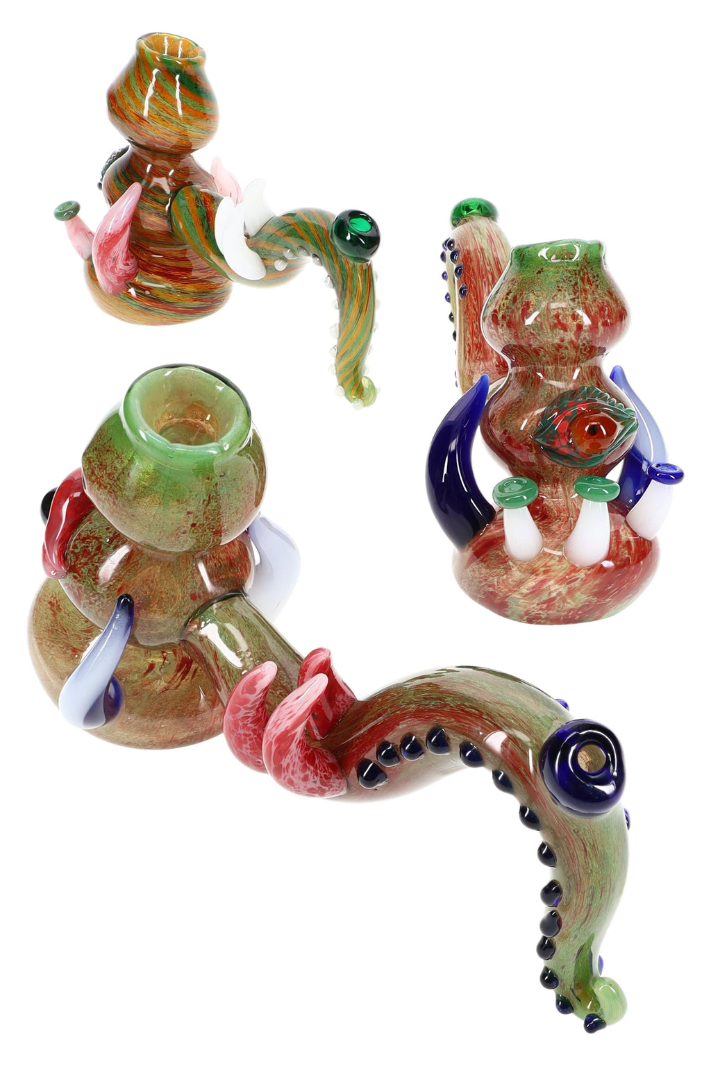 Glass Tentacle Hammer Bubbler “Kraken Eye” – Silver Fumed – 8″ – Assorted Colors